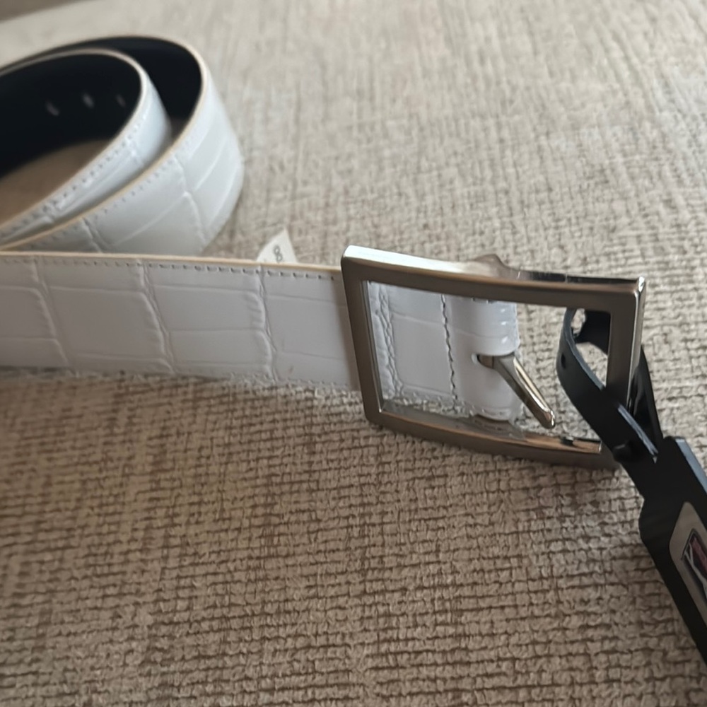 Men's White Leather Golf Belt